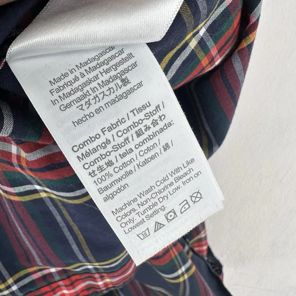 Crewcuts J Crew Button‎ Down Shirt Boys Size 12 Navy Blue Plaid Long Sleeve